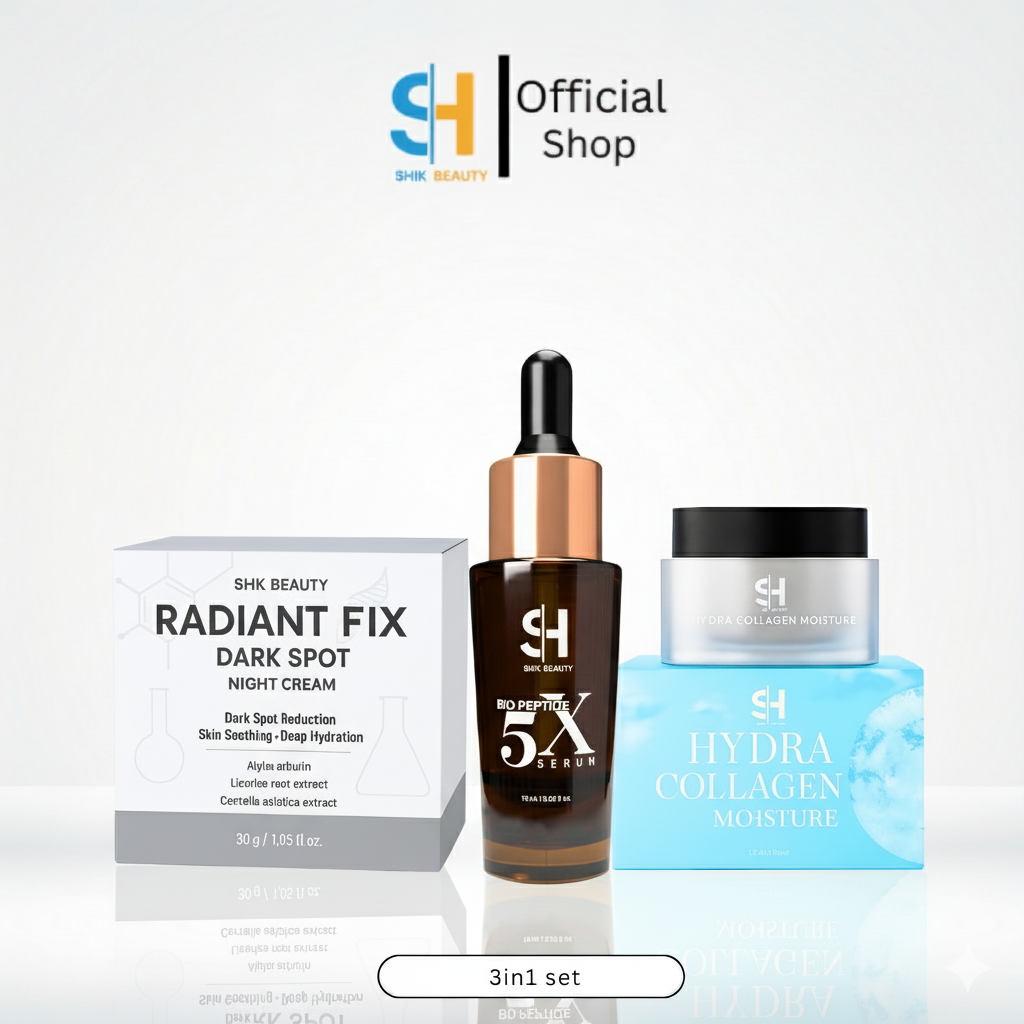 SHIK BEAUTY 3-in-1 Skincare Set – Bio Peptide 5X Serum + Hydra Collagen Moisture + Radiant Fix Dark Spot Night Cream